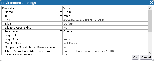 Environment settings dialog box. Environment settings dialog box.