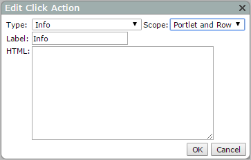 Edit click action dialog box showing default settings.