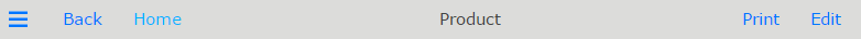 Title bar of a locked DivePort page with side bar icon, Back, Home, Print, and Edit buttons, and page title (Products). Title bar of a locked DivePort page with side bar icon, Back, Home, Print, and Edit buttons, and page title (Products).