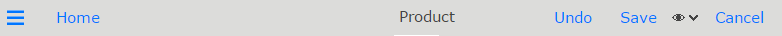 Title bar of an unlocked DivePort page with side bar icon, Home, Undo, Save, and Cancel buttons, hidden portlet icon (eye), chevron, and page title (Products). Title bar of an unlocked DivePort page with side bar icon, Home, Undo, Save, and Cancel buttons, hidden portlet icon (eye), chevron, and page title (Products).